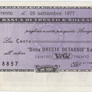 Italie Banca Di Trento E Bolzano 100 Lire 1977
