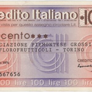 Italie Credito Italiano Ass. Piemontese Torino 100 Lire 1976