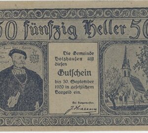 Autriche Holzhausen 50 Heller 1920 Bleu