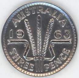 Australie 3 Pence 1963 Elizabeth II (vz-unz) en argent