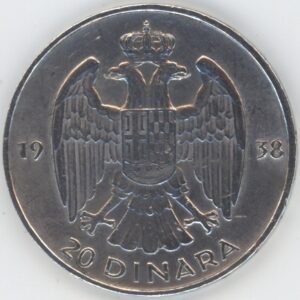 Yougoslavie 20 Dinara 1938 Petar II (ss) en argent