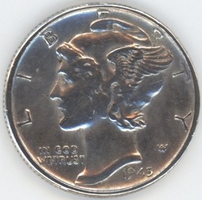 USA Mercury Dime 1945 (ss) en argent