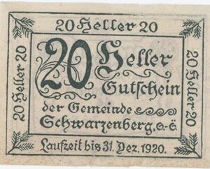 Autriche Schwarzenberg 20 Heller 1920