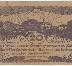 Autriche Pfarrkirchen 20 Heller 1920