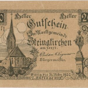 Autriche Steinakirchen 20 Heller 1920