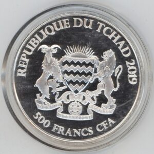 Tchad 500 francs CFA 2019 Cerf élaphe d'Irlande 1 OZ Fine Silver 999 (Fdc)