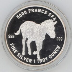 Tchad 5000 francs CFA 2022 Mandala Zebra 1 OZ Fine Silver 999 (Fdc)