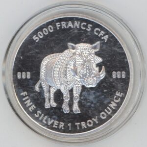 Tchad 5000 francs CFA 2021 Mandala Warthog 1 OZ Fine Silver 999 (Fdc)