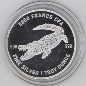 Tchad 5000 francs CFA 2022 Mandala Crocodile 1 OZ Fine Silver 999 (Fdc)