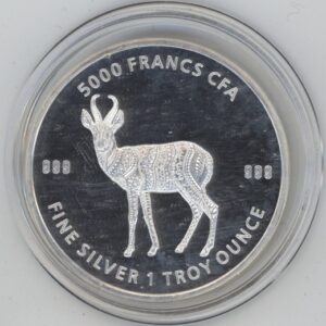 Tchad 5000 francs CFA 2021 Mandala Antilope 1 OZ Fine Silver 999 (Fdc)
