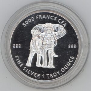 Tchad 5000 francs CFA 2019 Mandala éléphant 1 OZ Fine Silver 999 (Fdc)