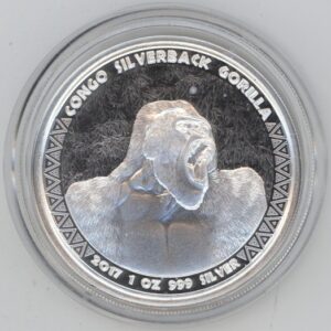 Congo 5000 Francs CFA 2017 Gorille à dos argenté 1 OZ Fine Silver 999 (Fdc)