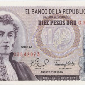 Colombia 10 Pesos Oro 1980 Neuf
