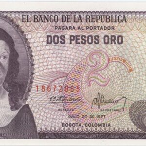 Colombia 2 Pesos Oro 1977 Neuf