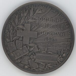 Médaille 1896 Exposition Internationale de Timbres Poste Société Philatélique Genève (unz) en argent