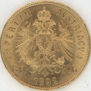 Autriche 8 Florins- 20 Francs 1892 François Joseph Ier (vz)