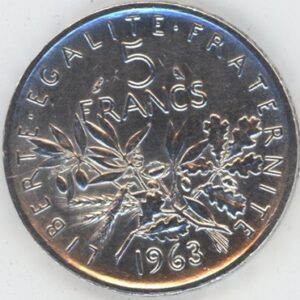 France 5 Francs 1963 Semeuse (ss-vz) en argent