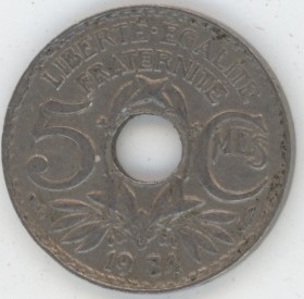 France 5 Centimes 1934 Lindauer (ss+)