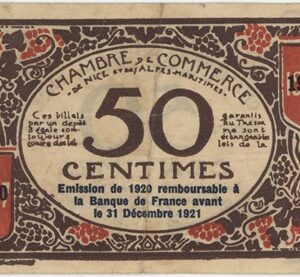 France 50 Centimes 1920 Chambre de Commerce de Nice et des Alpes-Maritimes