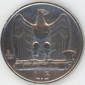 Italie 5 Lire 1927 R Vittorio Emanuele III (ss) en argent