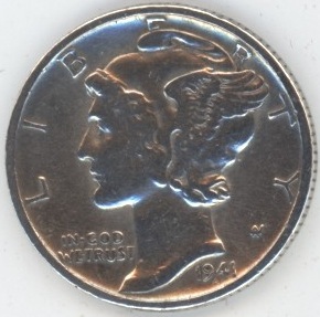 USA Mercury Dime 1941 D (ss) en argent