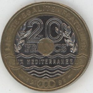 France 20 Francs 1993 Jeux méditerranéens (ss+)