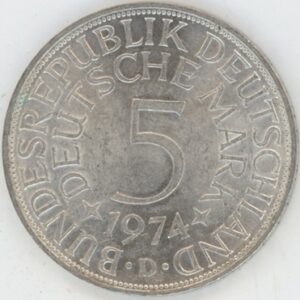 Allemagne 5 Mark 1974 D (ss-vz) en argent