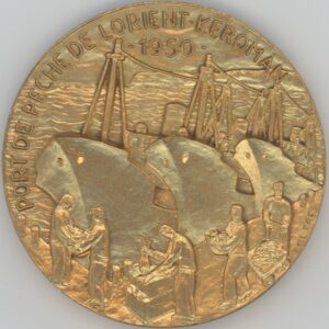 Médaille France Ville de Lorient port de pêche de Kéroman 1943-1950 (unz) en argent vermeil