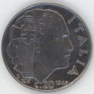 Italie 20 Centesimi 1940 R XX Victor Emmanuel III magnétique, striée (vz-unz)