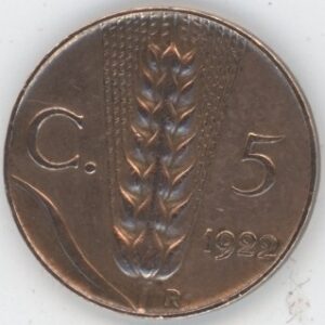 Italie 5 Centesimi 1922 R Vittorio Emanuele III (ss)