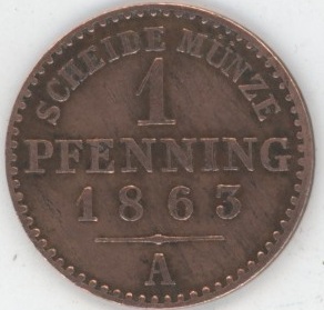 Germany Prussia 1 Pfenning 1863 A Friedrich Wilhelm IV (ss)