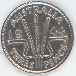 Australie 3 Pence 1944 George VI (vz) en argent