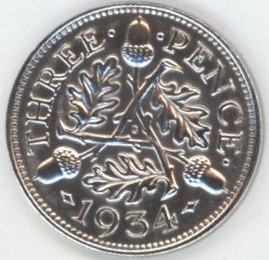 Grande-Bretagne 3 Pence 1934 George V (vz) en argent