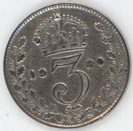 Grande-Bretagne 3 Pence 1920 George V (ss) en argent