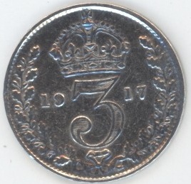 Grande-Bretagne 3 Pence 1917 George V (ss) en argent