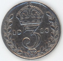 Grande-Bretagne 3 Pence 1916 George V (s-ss) en argent