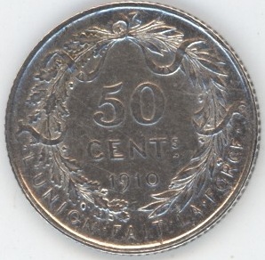 Belgique 50 Centimes 1910 FR Leopold II (ss) en argent