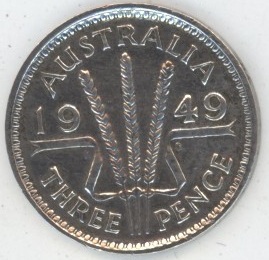 Australie 3 Pence 1949 George VI (ss) en argent