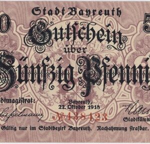 Germany Bayreuth 50 Pfennig 1918 Neuf