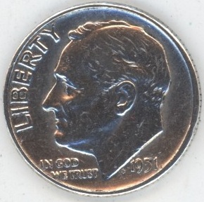 USA Roosevelt Dime 1951 (ss) en argent