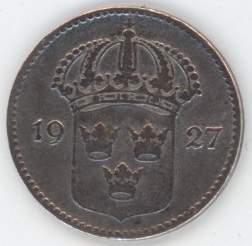 Suède 10 Öre 1927 W Gustaf V (ss) en argent