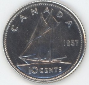 Canada 10 Cents 1957 (ss) en argent