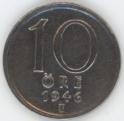 Suède 10 Öre 1946 TS Gustaf V (ss) en argent