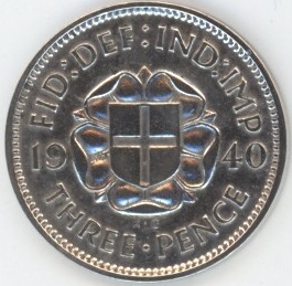 Grande-Bretagne 3 Pence 1940 George VI type Rose des Tudor (ss-vz) en argent
