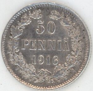Finlande 50 Penniä 1916 S Alexandre II (vz) en argent