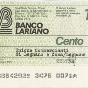 Italie Banco Lariano 100 Lire 1977