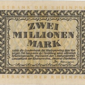 Germany Landesbank Der Rhein Provinz 2 Millionen Mark 1923