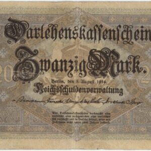 Germany Darlenskassenschein 20 Mark 1914