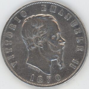 Italie 5 Lire 1870 M BN Vittorio Emanuele II (ss) en argent